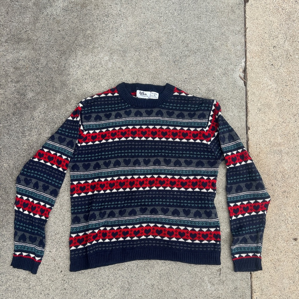 Women's Navy and Red Fair Isle Crewneck Sweater